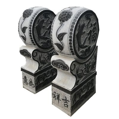 庭院門口創意大理石仿古做舊浮雕吉祥如意抱鼓石雕塑